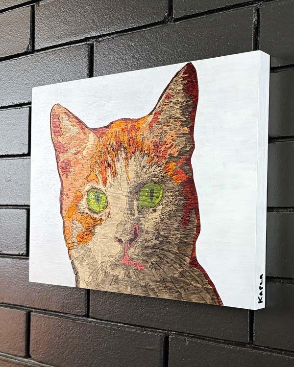 Hand-Etched Wood Pet Portrait